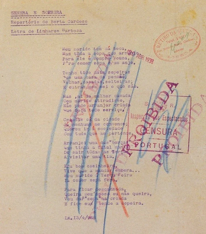 Une letra de Fado censurée par la dictature